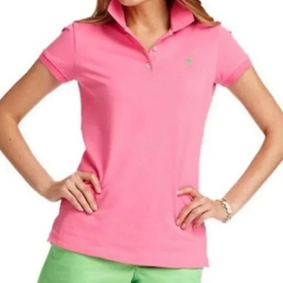 Lilly Pulitzer Pink Pima Cotton Island Preppy Fitted Polo - Picture 1 of 6